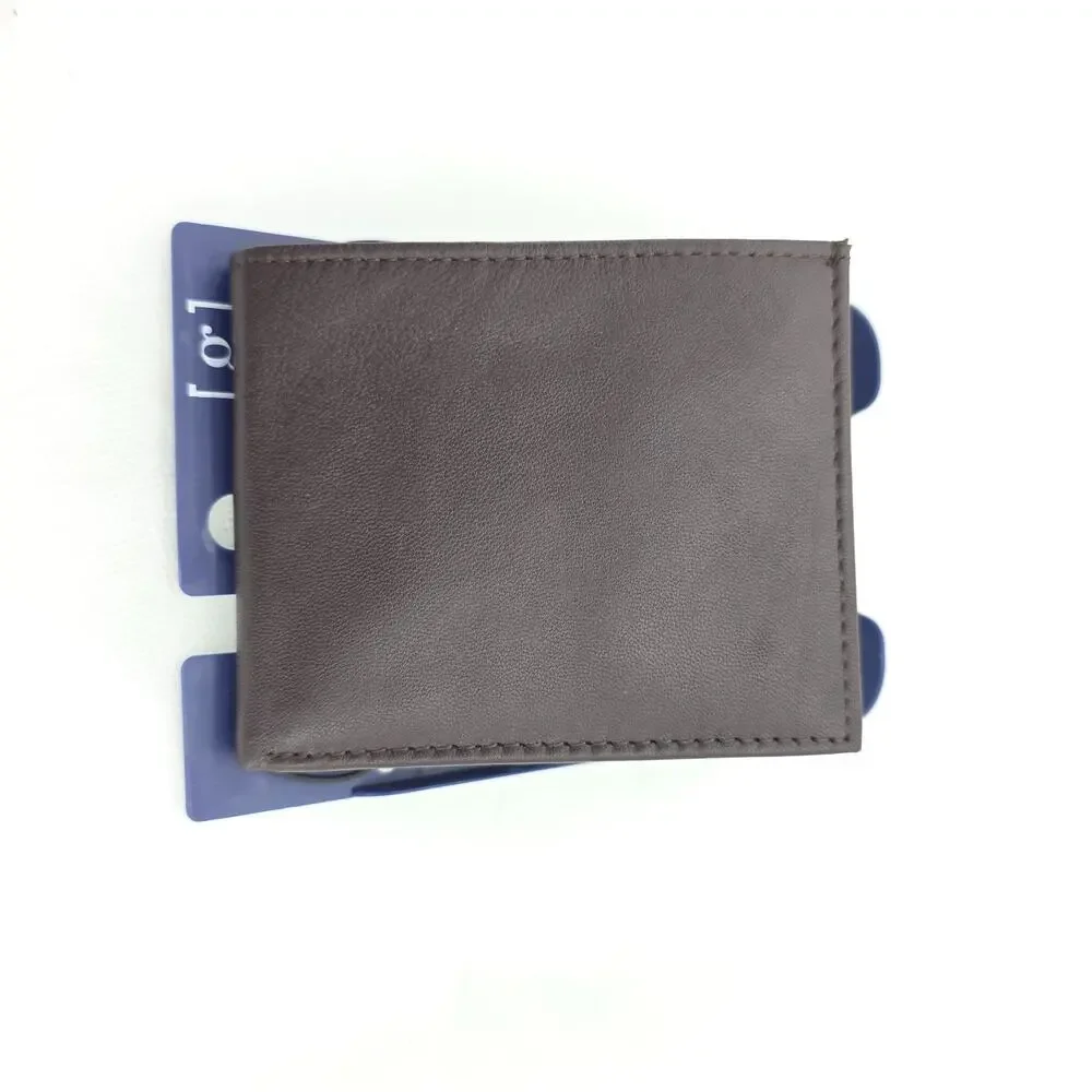 George Men’s Leather Slim Bi-Fold Wallet Brown NWT Classic Pocket Billfold